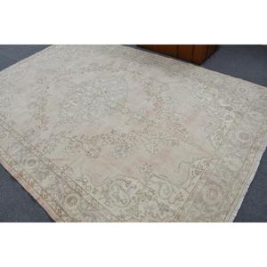 พรมวินเทจตุรกีขนาดใหญ่พิเศษ 7x10.3 ฟุต สีเทาขาวลายดอกไม้ - Product Image 4