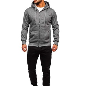 Chándal Informal de Algodón para Hombre, Color Gris, con Capucha, Cierre de Cremallera, Manga Larga, Color Sólido, con Bolsillos Laterales, Estilo Otoñal, Corte Regular - Product Image 6