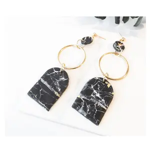 New design marble earring fashion jewelry top quality piece handmade shiny polished wholesale marble brass earring