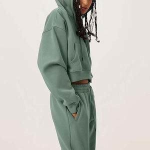 Chándal moderno de invierno para mujer, Sudadera con capucha de tela suave polar y pantalones para correr, ropa deportiva para entrenamiento de gimnasio, proveedor OEM ODM - Product Image 5