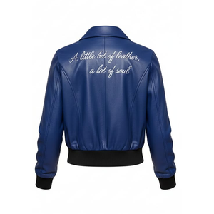 Chaqueta de Motociclista Impermeable de Cuero Genuino Azul para Chicas, Personalizable, Rellena de Algodón, Estilo Casual, Ropa Exterior Femenina - Product Image 3