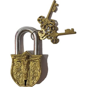 Cadenas en laiton-Serrure avec clés-Fonctionnement fonctionnel-Cadenas en laiton Jésus doré - Product Image 1