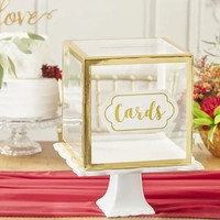 Boîte à cartes de mariage personnalisée en acrylique transparent avec bordure dorée, porte-cartes cadeaux de 10 pouces pour réception de mariage