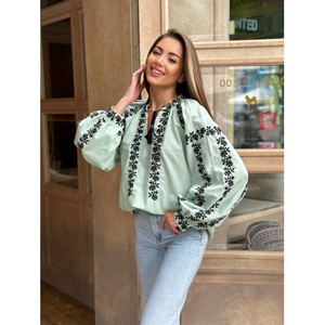 Blusa ucraniana de moda 2025, vestido informal de algodón con estampado sólido, decoración bordada para fiestas por exportadores - Product Image 4