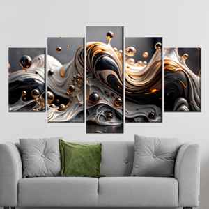 Tableau mural abstrait vague liquide sur toile, impression décorative moderne pour bureau, lot de 5 pièces : Gallery Wrap - Product Image 1