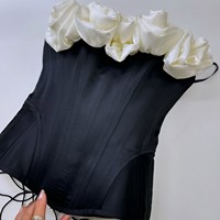 Corset sexy noir réglable style gothique pour femme, en satin tissé fin, avec dos lacé et fermeture à busc, gainant, respirant, sans couture, motif floral