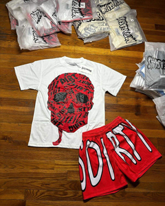 Ensemble t-shirt et short pour homme, imprimé crâne, tenue streetwear, décontracté, mélange de coton, deux pièces, logo personnalisé, vêtements d'été - Product Image 6