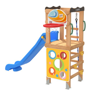 Tour de jeu miniature en bois de haute qualité avec toboggan, panier de basket et section d'escalade pour les aires de jeux pour enfants - Product Image 1
