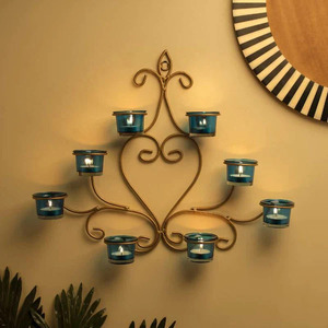 Soporte de luz de té de metal de pared con iluminación elegante votiva de vidrio para cualquier habitación rústica - Product Image 1