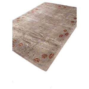 Tapis Aalam Floral noué à la main en laine et soie gris et noir Pae-6170 pour la maison et la voiture, motif puzzle rectangulaire pour salon et couloir - Product Image 2