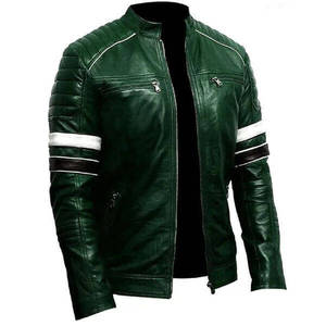 Veste en cuir vert pour motard de haute qualité, fabriquée par des professionnels, élégante, manches vertes, vente en gros, personnalisable - Product Image 1
