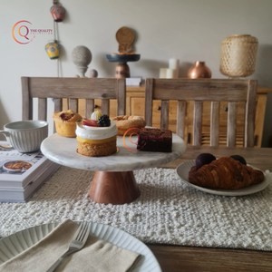 Wholesale Bulk Stylish Cake Stand Marble <b>Top</b> and Wooden Base Single Tiered Serving Cake Stand Home Decor Handmade Customized - Product Image 3