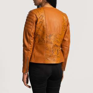 Chaqueta de Cuero Acolchada Color Bronceado para Mujer, Reversible, con Logotipo Personalizado, Tela Satinada, Talla 3XL, Otoño-Primavera, Decorada con Plumas - Product Image 6