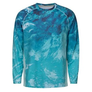 Camisa de Pesca de Manga Larga para Hombre, Estampado por Sublimación, UPF 50, Anti-UV, Camiseta Deportiva para Exteriores, Diseño Azul - Product Image 1