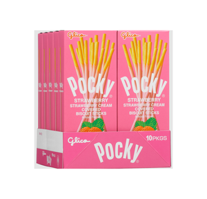 Bâtonnets de biscuits Glico Pocky à la fraise, importés du Japon, avec une enrobage crémeux à la fraise sur un bâtonnet de bretzel croustillant. - Product Image 3