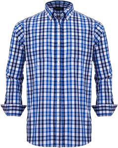 Chemise en popeline à carreaux pour hommes, coupe régulière, manches longues, séchage rapide, fil respirant, imprimé teint, décontracté, printemps et été - Product Image 6