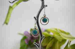 Boucles d'oreilles bohème en argent sterling faites à la main Design papillon élégant diamant de pierre précieuse turquoise cadeau ethnique d'inspiration ethnique - Product Image 3