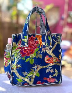 Sac fourre-tout en coton indien fait main 2025 pour femmes, imprimé à la main, matelassé, avec chaîne décorative, meilleur prix - Product Image 3