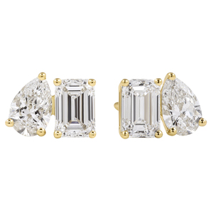 Lab Diamond Duo <b>Stud</b> Earrings Pear and <b>Emerald</b> Cut for Elegant Style - Product Image 1