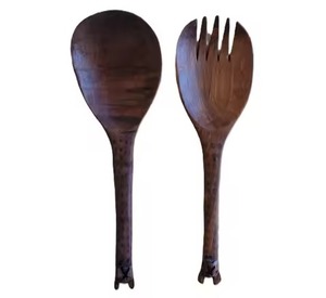 Ensemble de serveurs à salade en bois naturel de qualité supérieure pour mélanger la salade, la soupe, le café et les fruits épicés, ustensiles de cuisine durables - Product Image 1