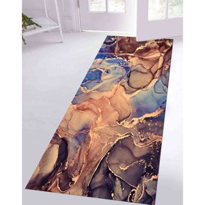 Brown and Blue Marble Rug: <b>Gold</b> Accent Pattern, Anti-Slip Carpet,Chenille Rug - Product Image 5