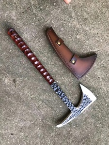 ขวานยุทธวิธีทำมือคุณภาพสูง ดาบโทมาฮอว์กแบบดามัสกัส ขวานไวกิ้ง พร้อมปลอกหนังสำหรับตั้งแคมป์และใช้งานกลางแจ้ง - Product Image 5