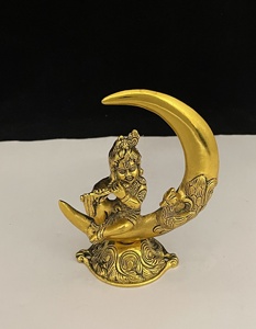 Nouvelle arrivée de Krishna en métal plaqué or fait à la main assis sur une Statue de conception à demi-hauteur pour la décoration et les cadeaux - Product Image 2