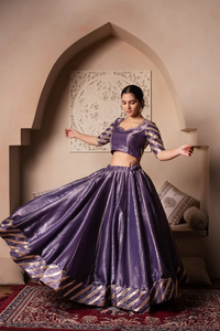 GHAZAL Modern Slim Fit Purple Silk <b>Gota</b> Patti Lehenga Choli Set with Dupatta for Diwali Weddings Festive Wear Ethnic Bridal Sets - Product Image 3