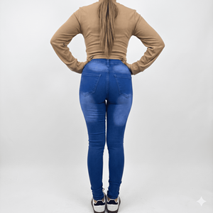 Pantaloni in Denim Skinny Bicolore Blu con Effetto Sbiadito e Vestibilità Comoda con Stretch S102 - Product Image 6