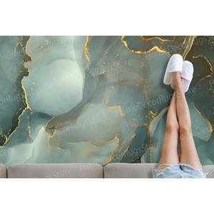 Alfombra Estampada - Moderna Alfombra Antideslizante para Entrada con Diseño de Mármol Dorado y Detalles Verdes, con Pelo Suave - Product Image 4