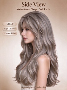 วิกผมสังเคราะห์สีน้ำตาลประกายเทาแบบยาวพร้อมหน้าม้าบางเบา วิกผมไฟเบอร์ลอนเป็นชั้นๆ สำหรับผู้หญิงใส่ได้ทุกวัน - Product Image 2