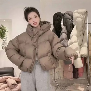 Chaquetas acolchadas de invierno para mujer, Abrigo acolchado sólido de algodón grueso y cálido, Parkas cortas holgadas de gran tamaño con capucha a la moda para mujer - Product Image 3