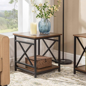 Rustic 2 Tier <b>End</b> <b>Table</b> with X-Design Metal Frame, 18 Inch Square Side <b>Table</b> with <b>Storage</b> Shelf for Living Room Bedroom - Product Image 6