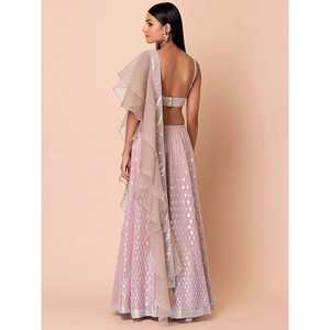 Lehenga Choli de Georgette con Lentejuelas Rosa Dulce para Vestido de Compromiso, Ropa de Boda - Product Image 1