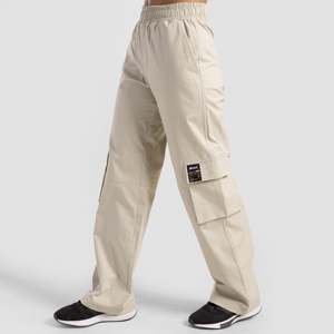Pantalones Anchos Dymano para Mujer, Color Blanco Hueso, Mezcla de Lona, Transpirables, Cintura Elástica, Estilo Cargo, Decoración Elástica, para Otoño - Product Image 3