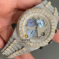 Montre en acier inoxydable Fine Moissanite pour homme avec cadran en verre analogique, chronographe, design édition limitée
