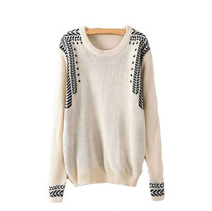 เสื้อสเวตเตอร์ถักคอกลมแขนยาวลายพื้นทำจากอะคริลิคสำหรับสตรีทแวร์แฟชั่นฤดูใบไม้ร่วงฤดูหนาว - Product Image 5