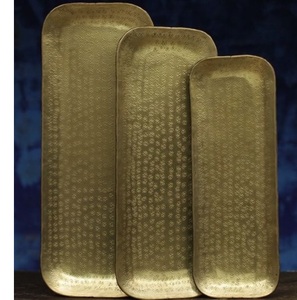 ถาดเสิร์ฟและจานตกแต่งบ้านทรงกลมชุบทองสไตล์วินเทจโมเดิร์นโบราณ ผลิตจากโลหะ นำเข้าจากอินเดีย - Product Image 5