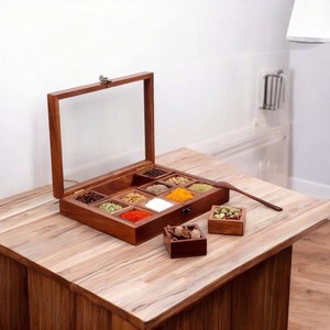 Caja de especias de madera Sheesham hecha a mano con 9 compartimentos elegante organizador de cocina para almacenar Masalas hierbas y especias - Product Image 6