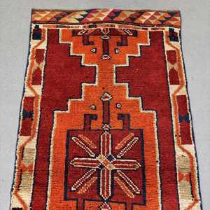 3x12.2 ft Turkish Vintage Rug, <b>Runner</b> Rug, <b>Red</b> Herki Ombr Rug - Product Image 4