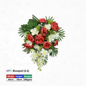 ดอกไม้ประดิษฐ์กุหลาบสีแดงเข้มและมอนสเตอร่าแบบตกแต่งผนังทรงน้ำตก - Product Image 1