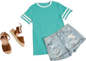 Camiseta de manga corta ecológica con cuello redondo para mujer, camisetas básicas de bloque de color para verano - Product Image 2