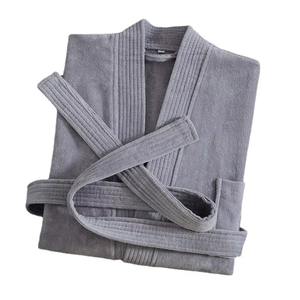 Ropa de dormir transpirable de algodón Waffle de alta calidad para primavera y verano para hoteles y bata larga logotipo personalizado ropa de Color sólido para mujer - Product Image 5