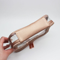 Pochette cosmétique transparente en PVC avec logo personnalisé et bordure léopard, étui de rangement élégant et étanche avec fermeture éclair pour maquillage et articles de toilette de voyage