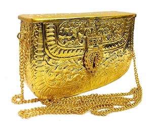 Pochette indienne en métal pour femme, sac à main pour soirées, prix de gros, pochette en laiton avec gravure florale complexe - Product Image 4