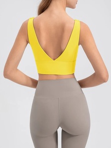 Women Yellow Seamless U-NECK Plus Size High Support <b>Sports</b> Bra Yoga Workout <b>Top</b> Solid Color Spandex Polyester Front Logo - Product Image 3