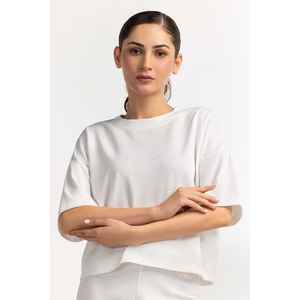 Chemise blanche texturée à col rond tissée WM-KTP-SS24-105 en tissu uni teint - Product Image 4