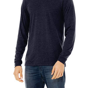 T-shirt à manches longues bleu marine chiné: coton peigné 52% Airlume, 48% poly pour un confort classique - Product Image 5