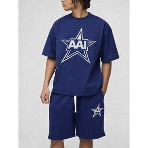 Conjunto de Camiseta y Pantalones Cortos de Algodón para Hombre con Estampado de Estrella AA1 Personalizado, Ropa Deportiva Holgada de Verano, Venta al Por Mayor OEM - Product Image 1