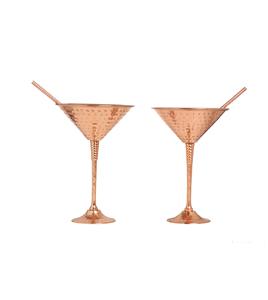 Globlets de Martini en cuivre pur martelé faits à la main avec anneau de renfort exquis et pailles en cuivre pur Ensemble de verres de 2 / 9.5 Oz - Product Image 1